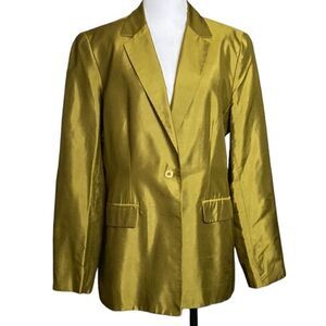 Vintage Jones New York 100% Silk Blazer Jacket Pea Green 90s Chartreuse